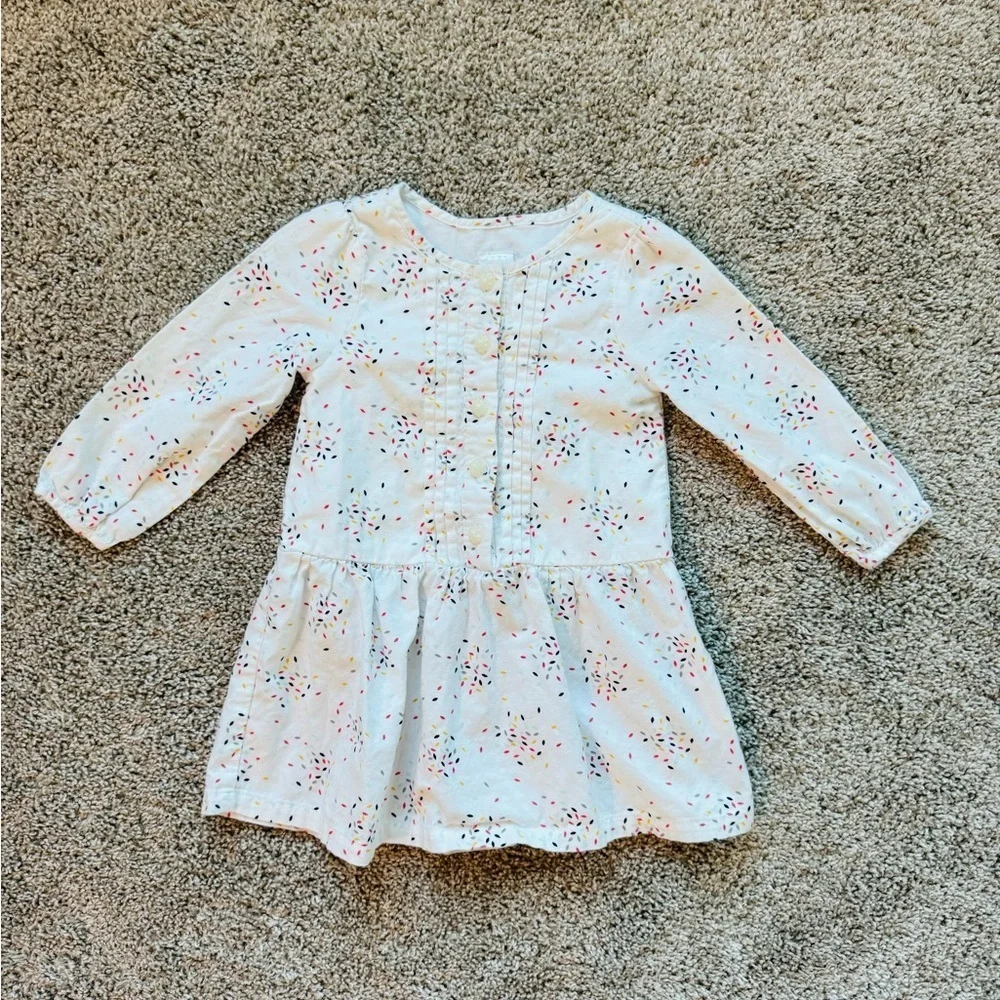 Gymboree Baby Girl Long-Sleeve Printed Dress White button front Size 12-18 month